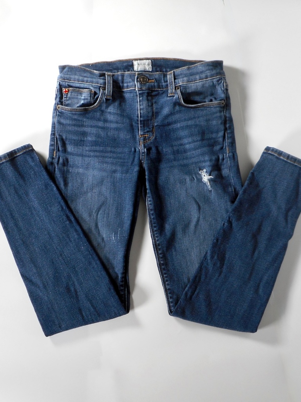 Hudson Krista 28 Super Skinny Crop Blue Denim Jeans Distress Destroyed Holes